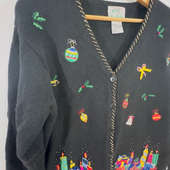 Vintage Quacker Factory Christmas Embroidered Cardigan Santa & Mrs. Claus Size M - Picture 8 of 12